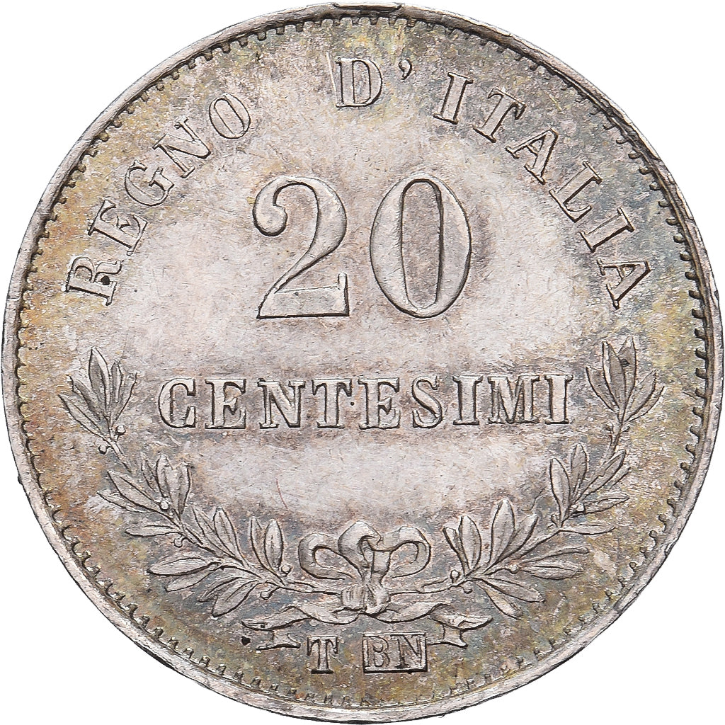 Kingdom of Italy, Vittorio Emanuele II, 20 Centesimi, 1863, Torino, Silber, VZ