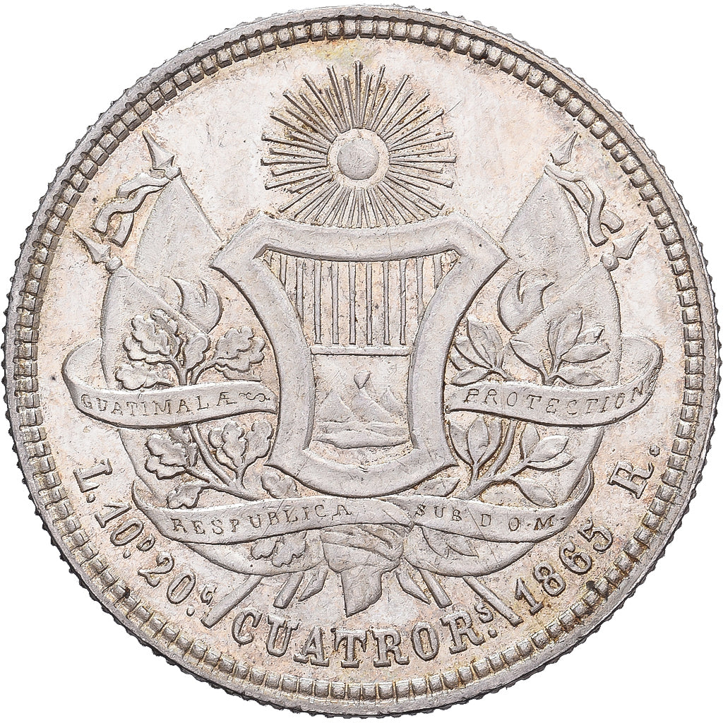 Guatemala, Rafael Carrera, 4 Réales, 1865, Srebro, AU(55-58)