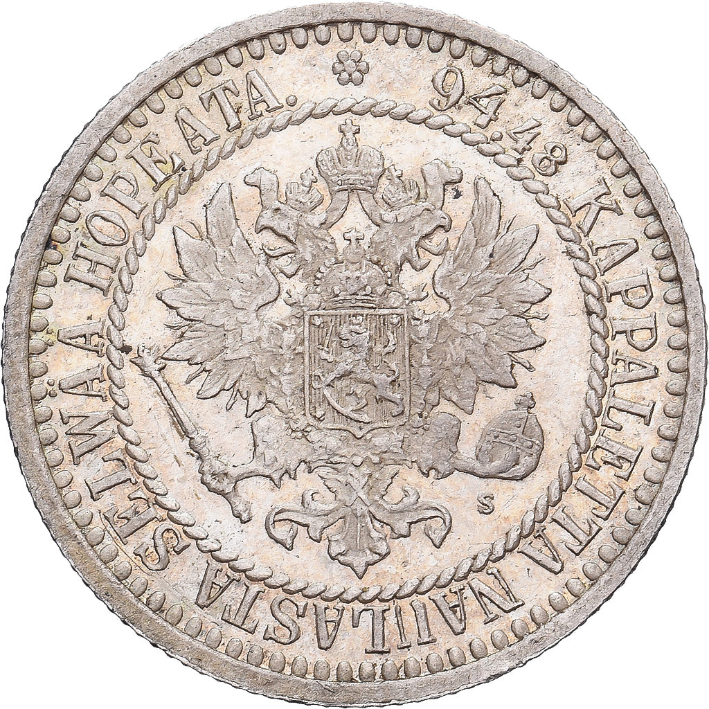 Finlandia, Alexander II, 1 Markka, 1866, Plata, EBC