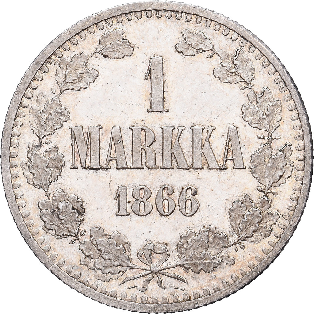Finlandia, Alexander II, 1 Markka, 1866, Plata, EBC