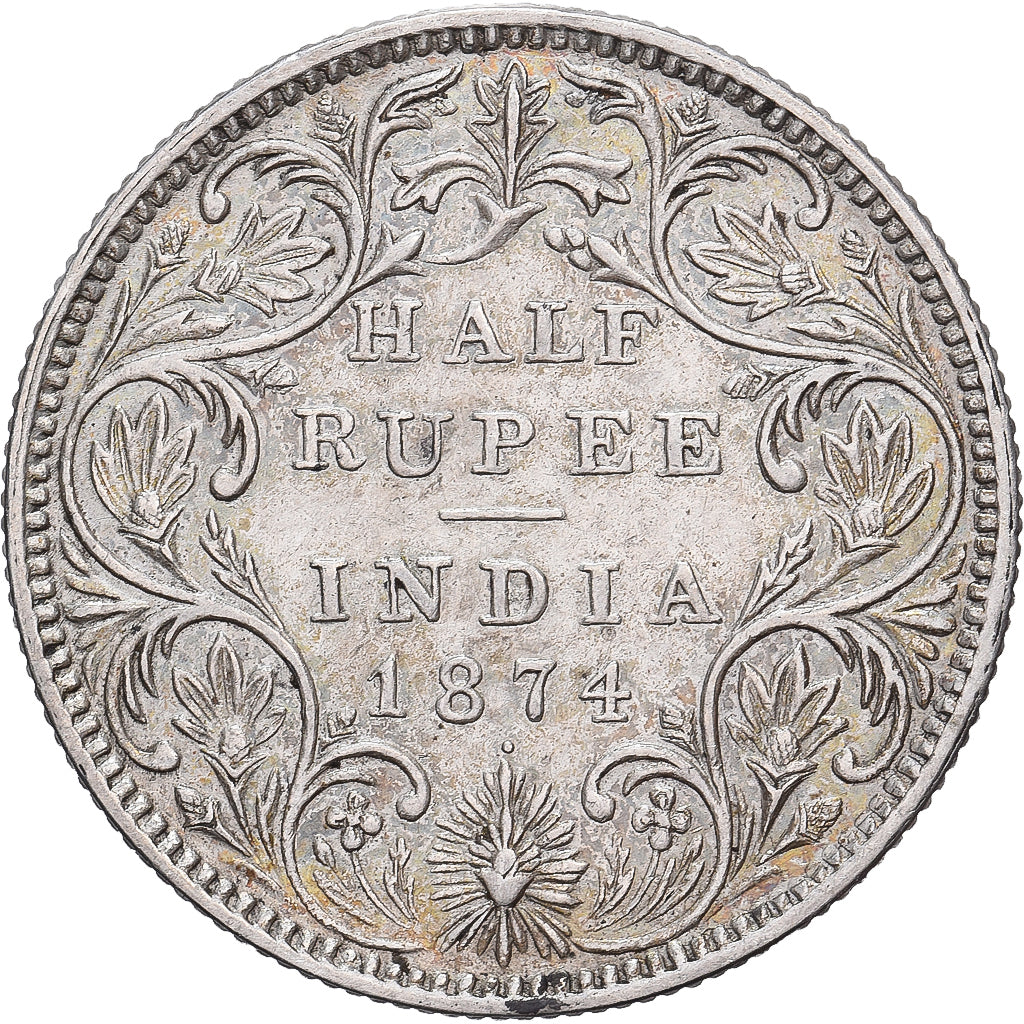 Índia-Britânica, Victoria, 1/2 Rupee, 1874, Prata, AU(50-53)