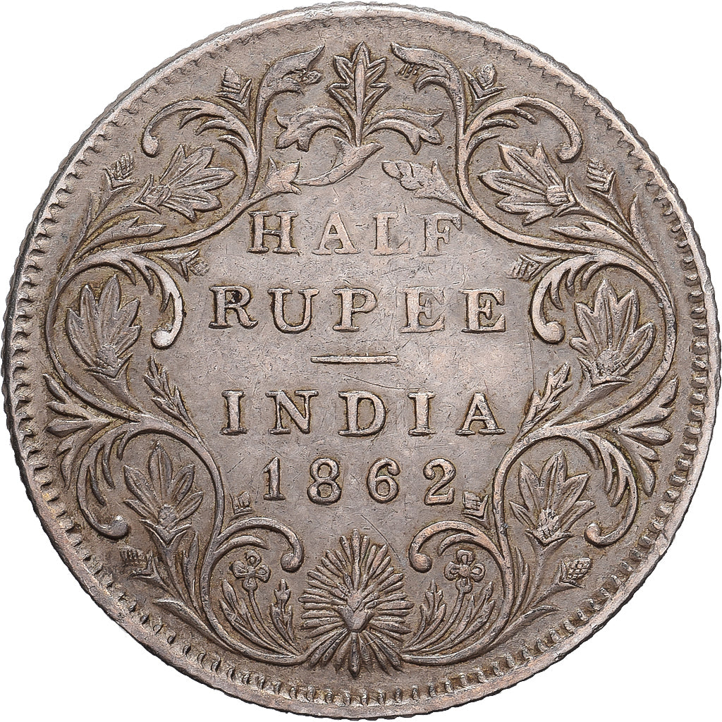 Índia-Britânica, Victoria, 1/2 Rupee, 1862, Prata, AU(50-53)