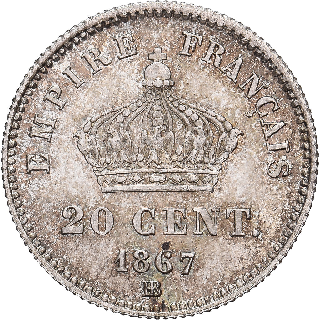 Francia, Napoleon III, 20 Centimes, 1867, Strasbourg, Argento, SPL
