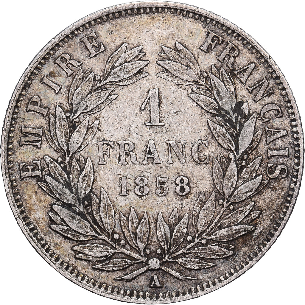 France, Napoléon III, 1 Franc, 1858, Paris, Argent, TTB