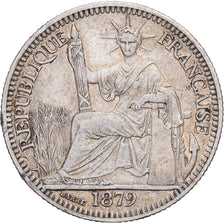 French Cochinchina, 10 Cents, 1879, Paris, Silver, VF(30-35)