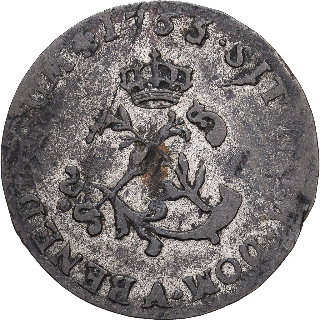 France, Louis XV, Double Sol, 1755, Paris, Billon, TB
