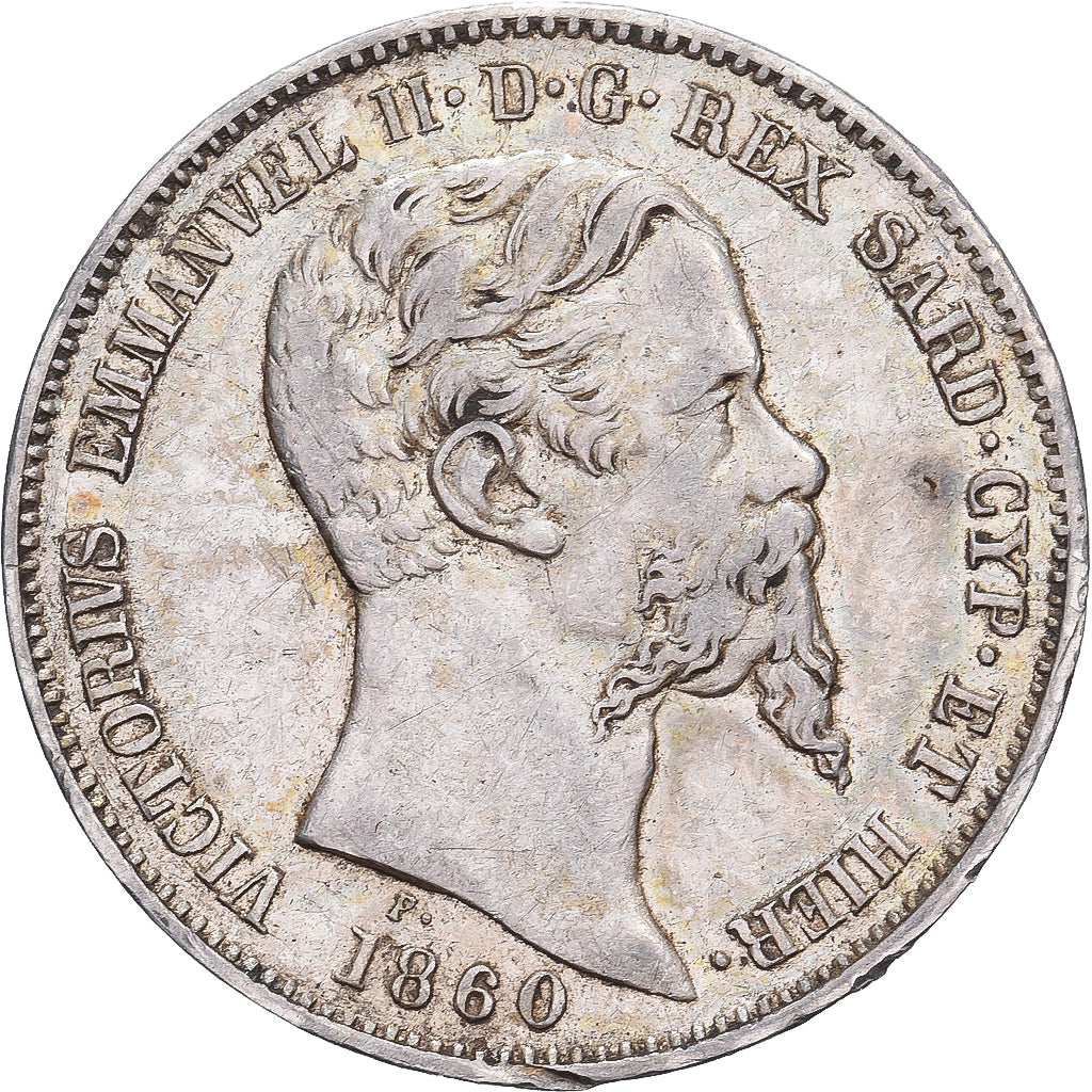 Kingdom of Sardinia, Vittorio Emanuele II, 1 Lira, 1860, Milan, Argento, BB+