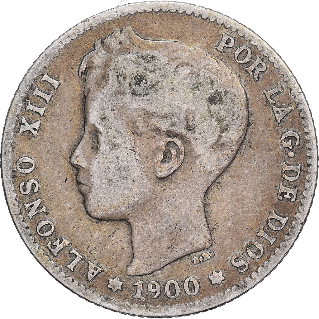 Spanje, Alfonso XIII, 1 Peseta, 1900, Madrid, Zilver, FR