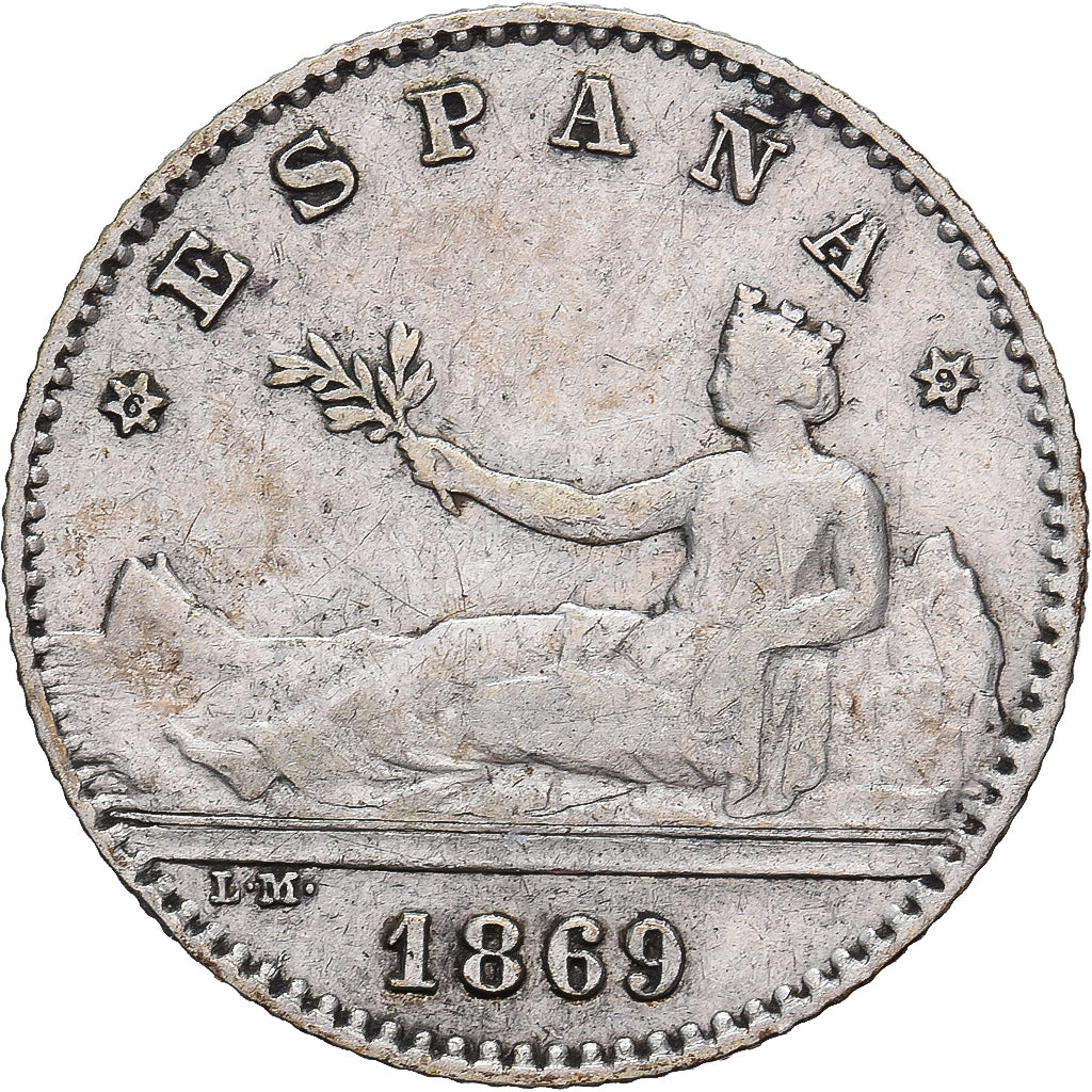 Spain, Provisional Government, 50 Centimos, 1869, Madrid, Silver, VF(30-35)