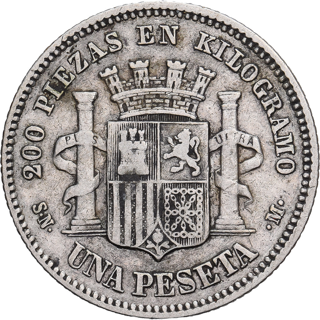 Espagne, Gouvernement Provisoire, 1 Peseta, 1869, Madrid, Argent, TTB