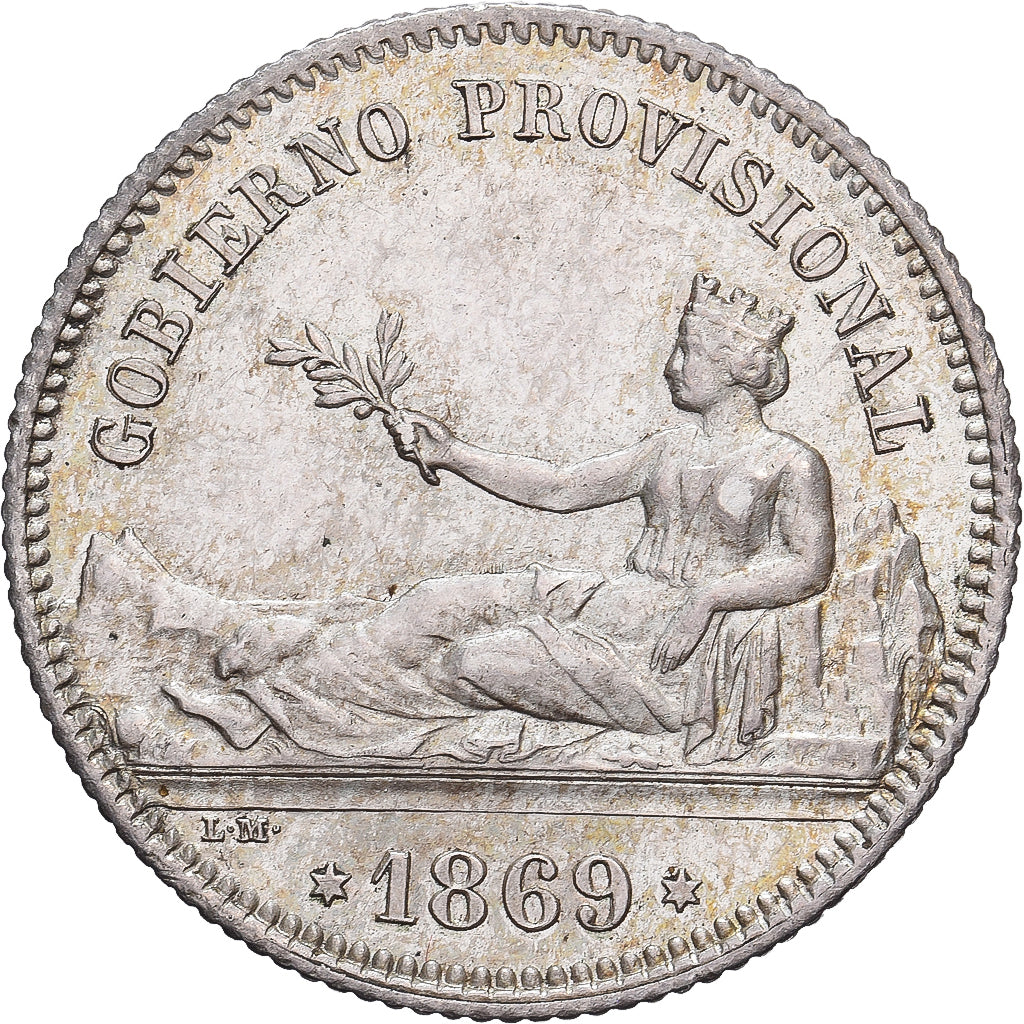 Spagna, Provisional Government, 1 Peseta, 1869, Madrid, Argento, SPL