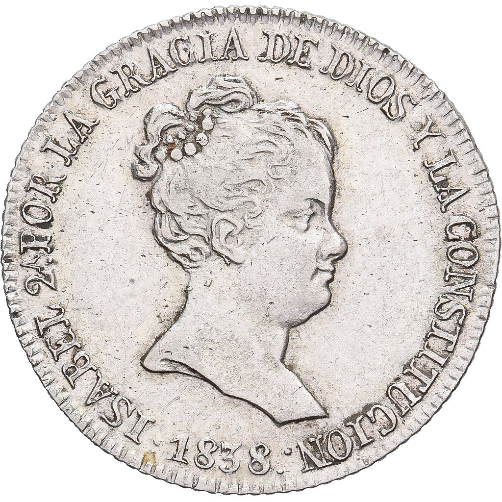 Spanje, Isabel II, 4 Réales, 1838, Barcelona, Zilver, ZF+