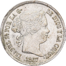 Spain, Isabel II, 40 Centimos De Escudo, 1867, Madrid, Silver, AU(50-53)