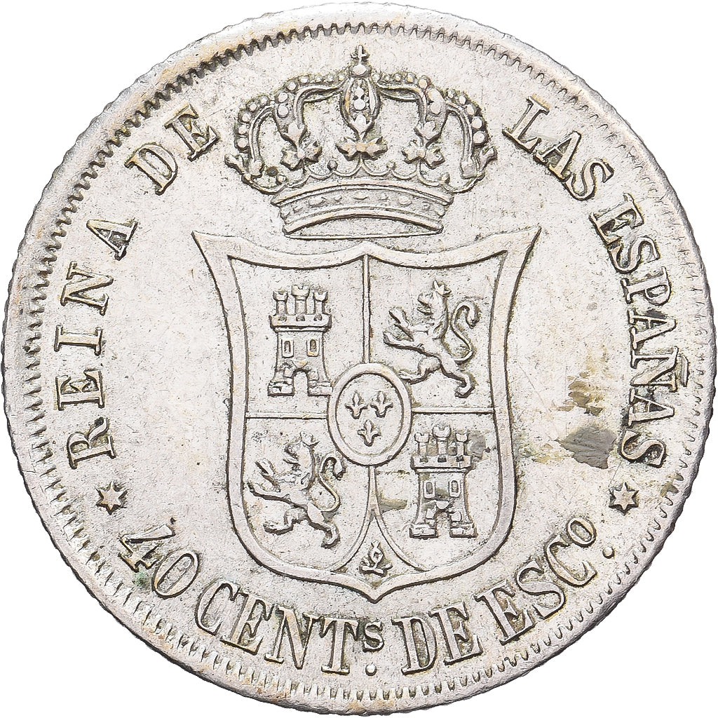 Spanje, Isabel II, 40 Centimos De Escudo, 1867, Madrid, Zilver, ZF+