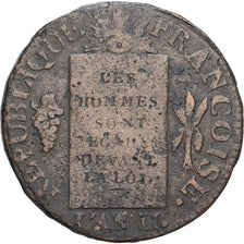 France, Convention, Sol aux Balances, 1793 / AN II, Dijon, Bronze, VF(20-25)