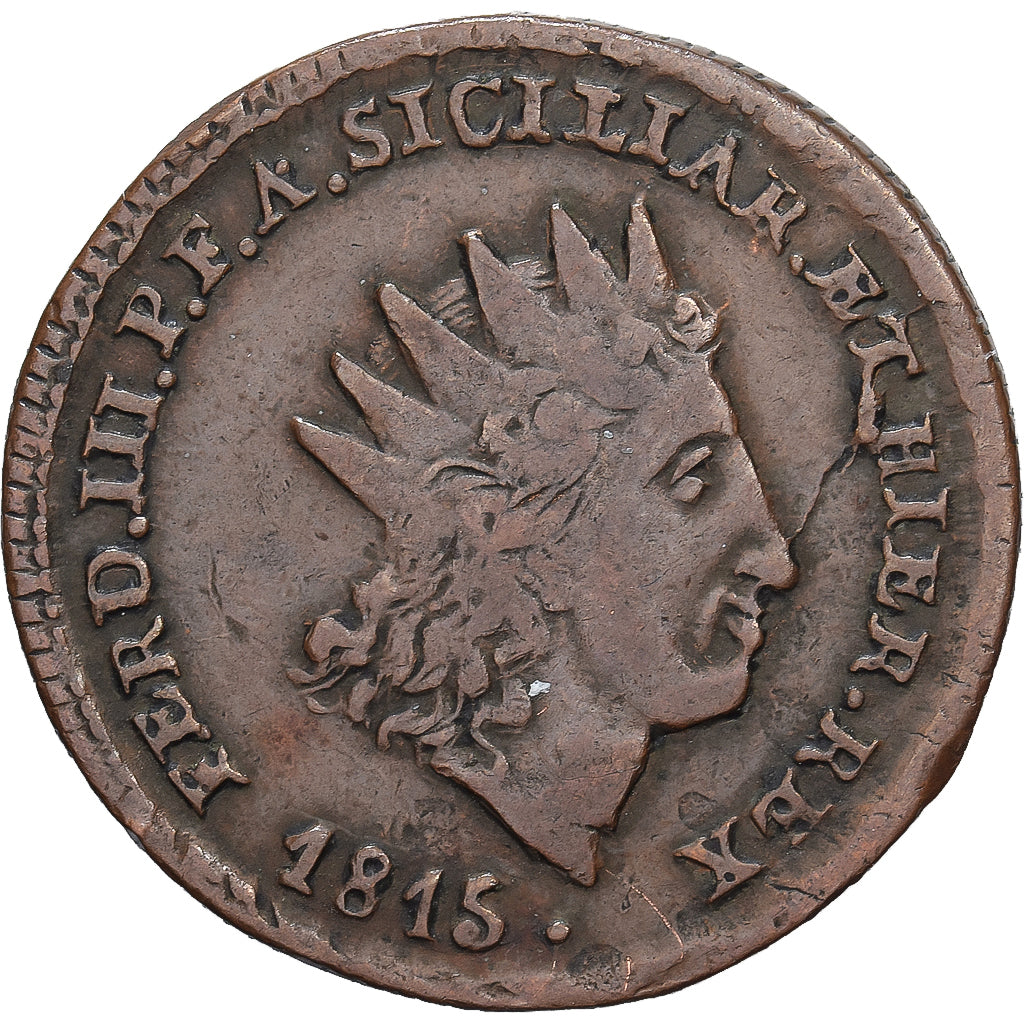 Kingdom of Sicily, Ferdinand III, 2 Grani, 1815, Naples, Cobre, BC+