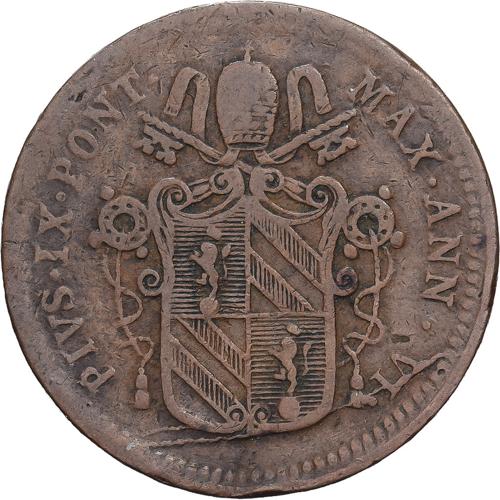 Papal States, Pius IX, 1/2 Baiocco, 1851, Rome, Koper, FR+
