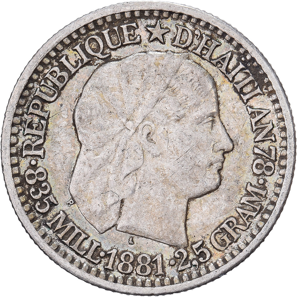 Haiti, 10 Centimes, 1881, Silver, AU(50-53)