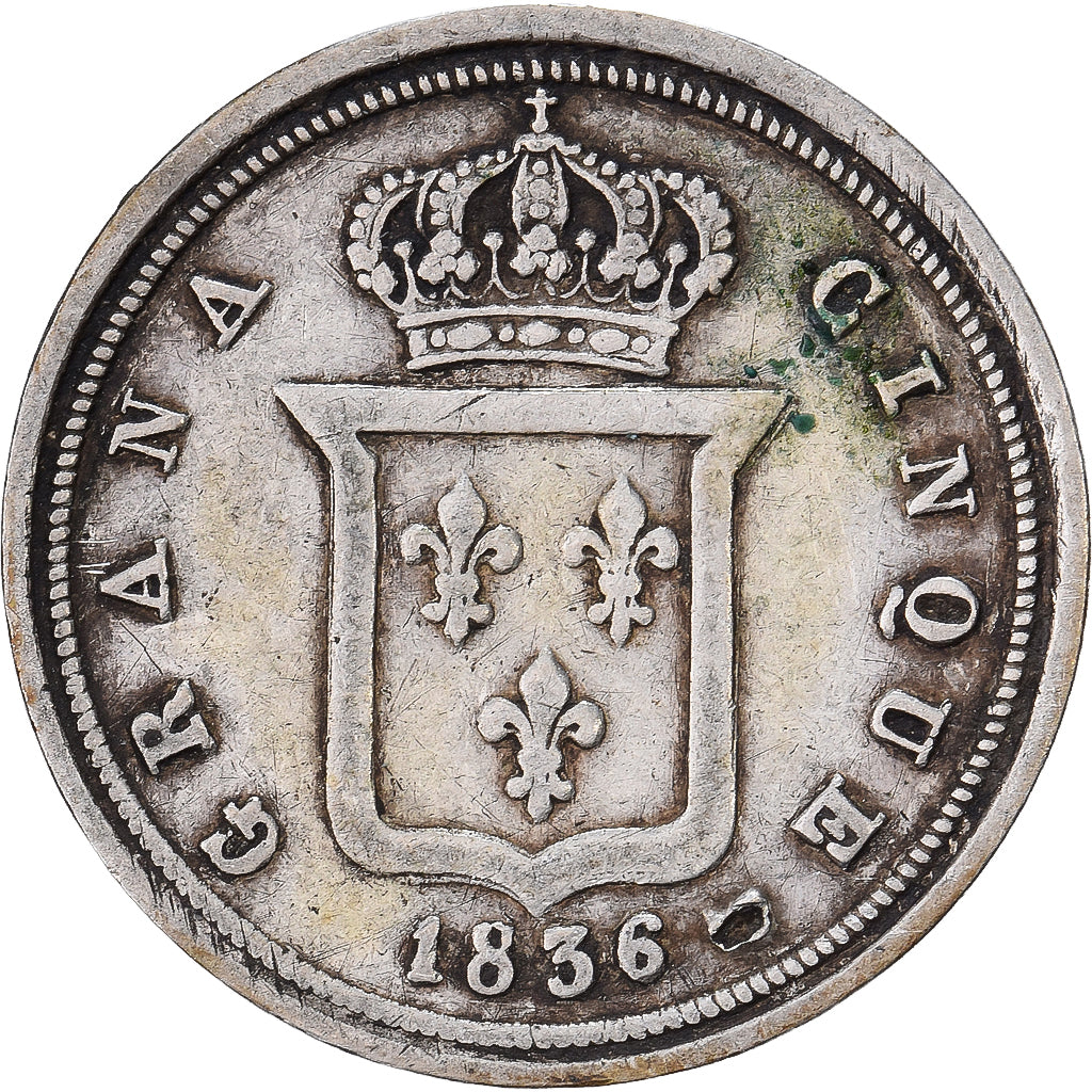 Kingdom of the Two Sicilies, Ferdinando II, 5 Grana, 1836, Naples, Srebro