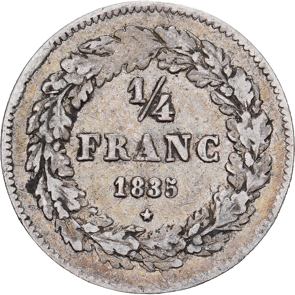 Belgio, Leopold I, 1/4 Franc, 1835, Brussels, Argento, MB+