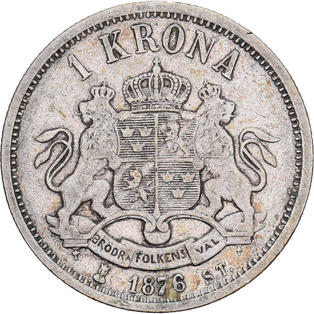 Svezia, Oscar II, 1 Krona, 1876, Stockholm, Argento, MB+