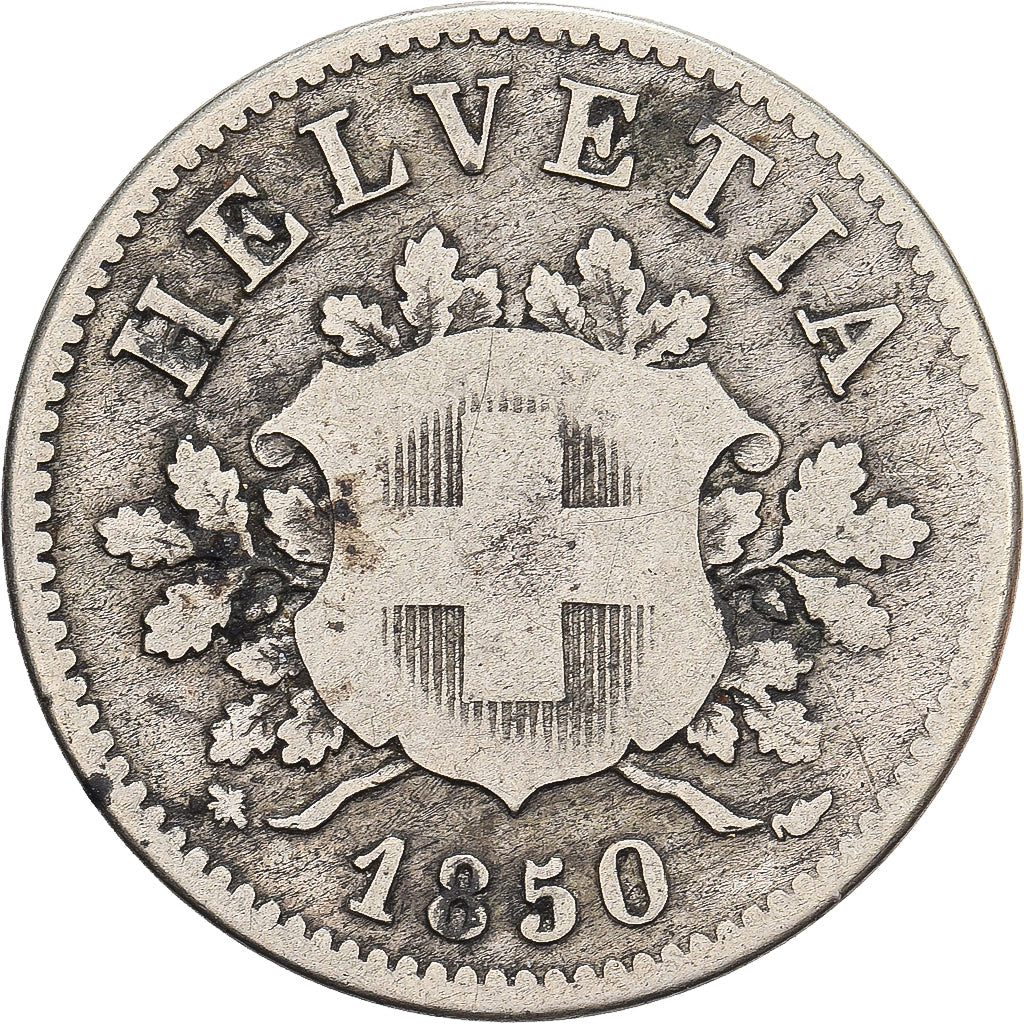 Switzerland, 10 Rappen, 1850, Strasbourg, Billon, VF(30-35)