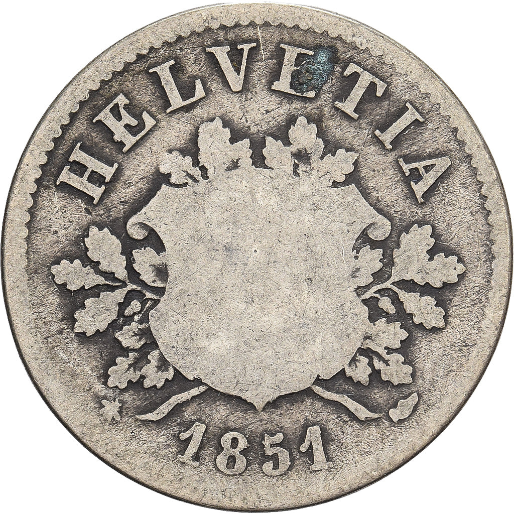 Switzerland, 10 Rappen, 1851, Strasbourg, Billon, F(12-15)