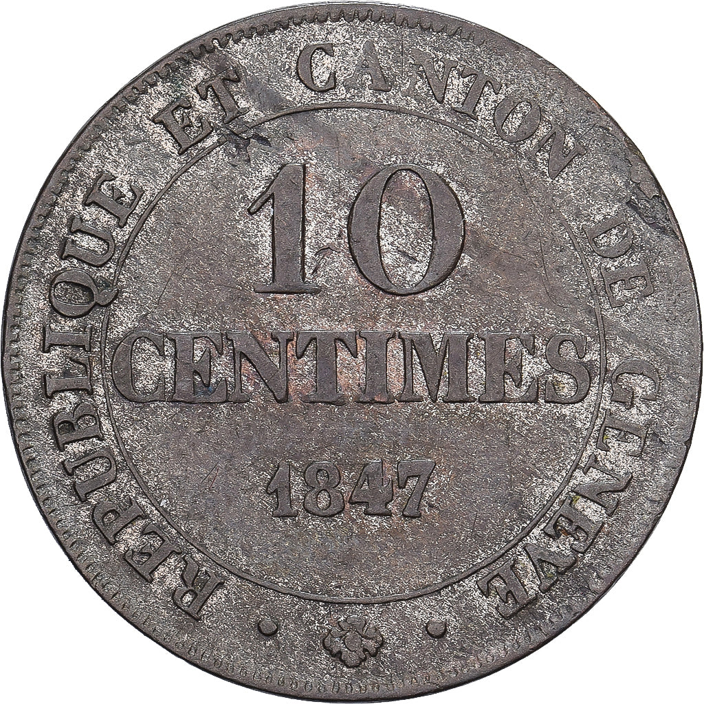 Canton of Geneva, 10 Centimes, 1847, Billon, SS+