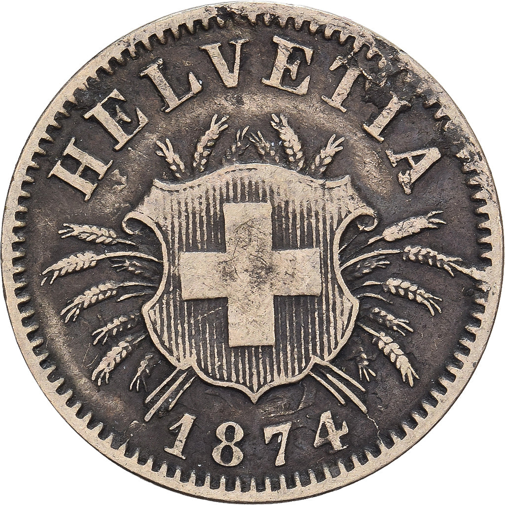 Svizzera, 5 Rappen, 1874, Bern, Biglione, BB