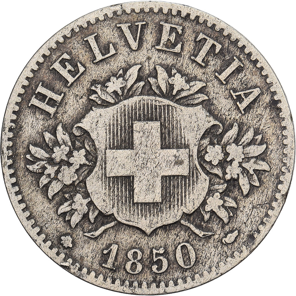 Switzerland, 20 Rappen, 1850, Strasbourg, Billon, VF(20-25)