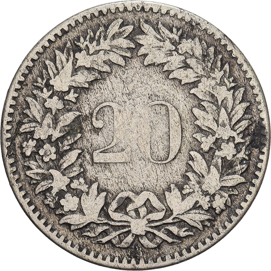 Switzerland, 20 Rappen, 1850, Strasbourg, Billon, VF(20-25)