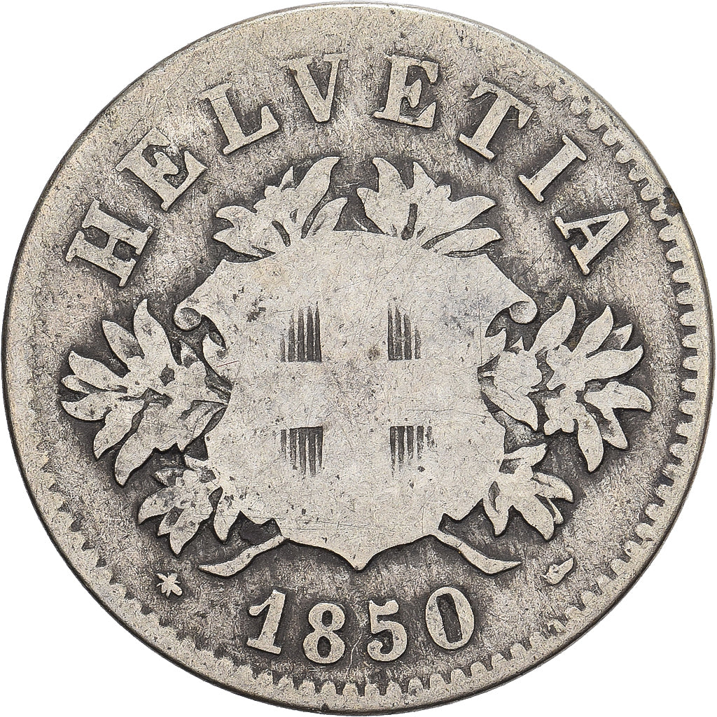Schweiz, 20 Rappen, 1850, Strasbourg, Billon, SGE+