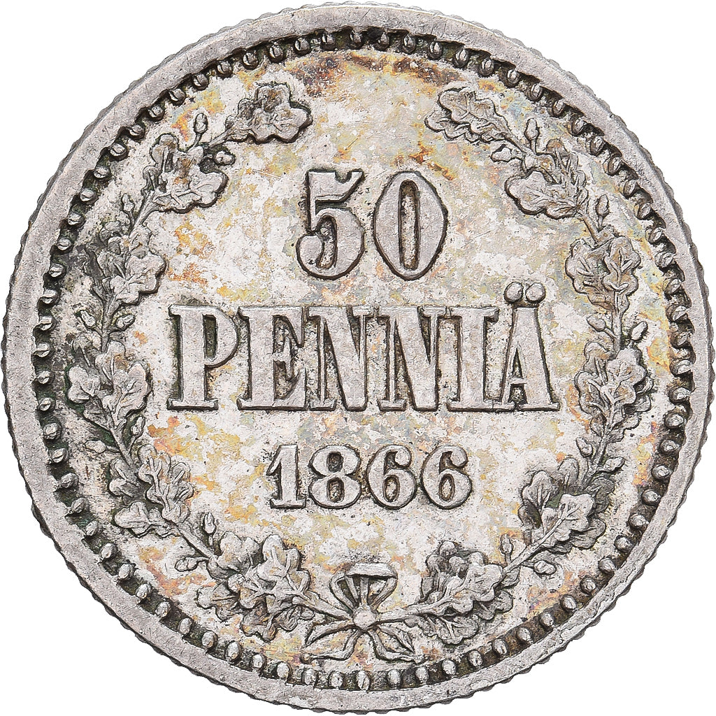 Finland, Alexander II, 50 Penniä, 1866, Silver, AU(50-53)