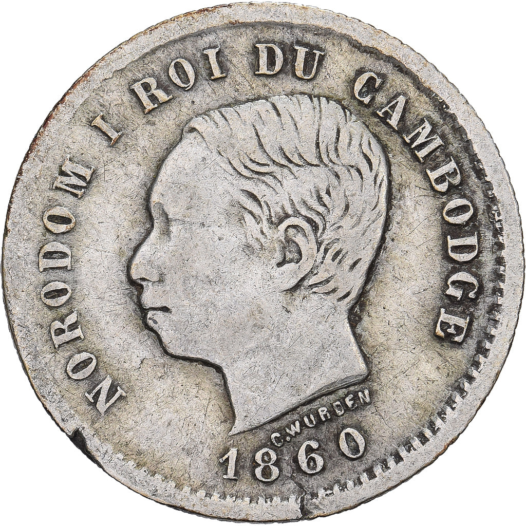 Cambodia, Norodom I, 50 Centimes, 1860, Silver, VF(30-35)