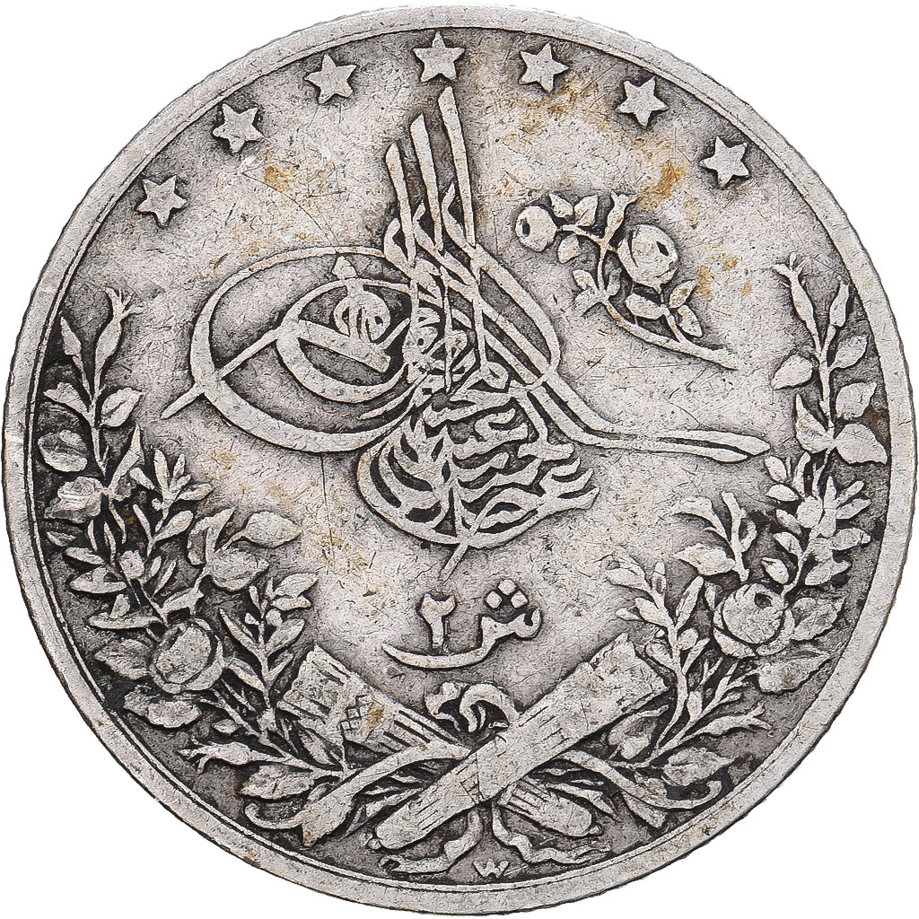 Ägypten, Abdul Hamid II, 2 Qirsh, 1884 (AH 1293/10), Berlin, Silber, SS