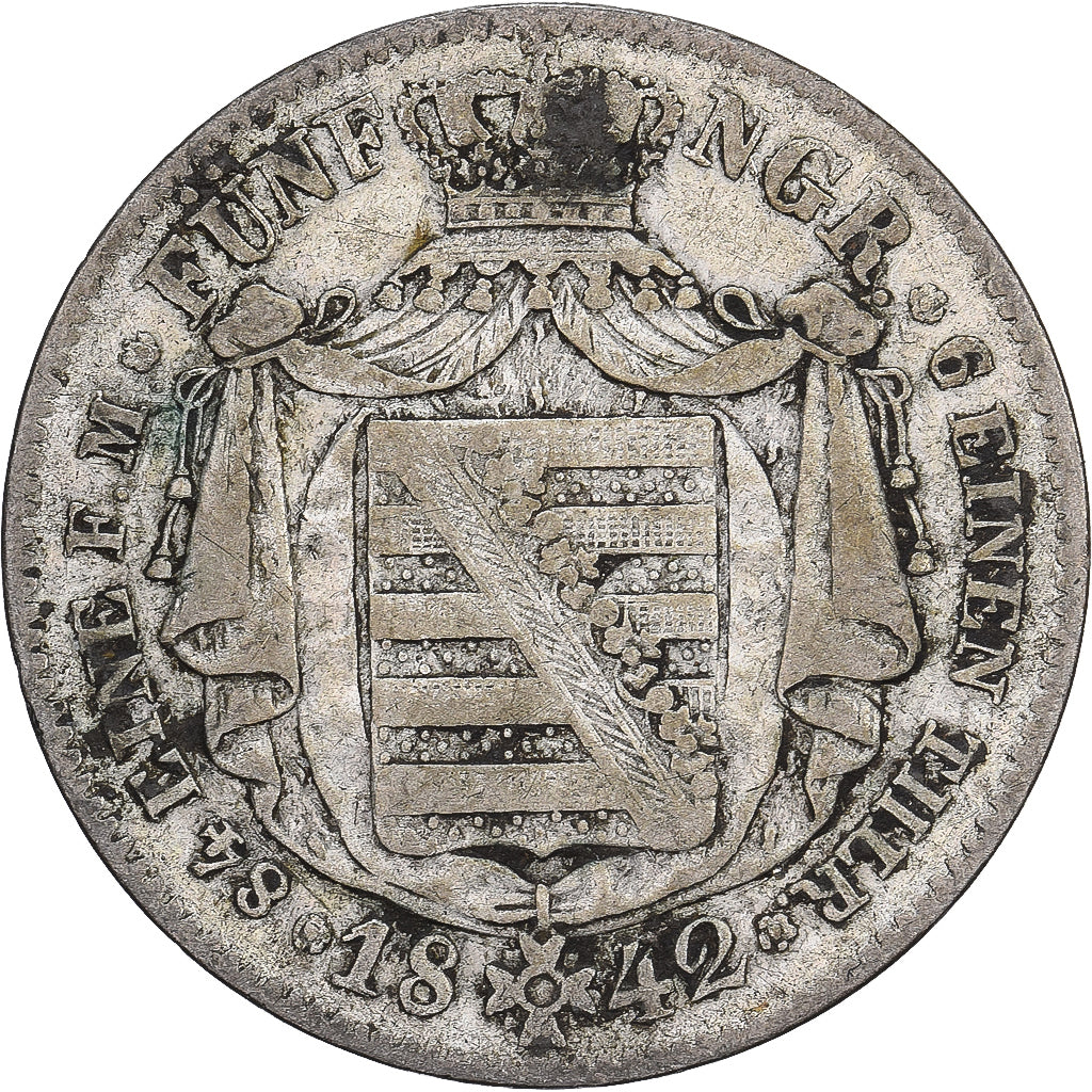 Kingdom of Saxony, Friedrich August II, 1/6 Thaler, 1842, Dresde, Silver