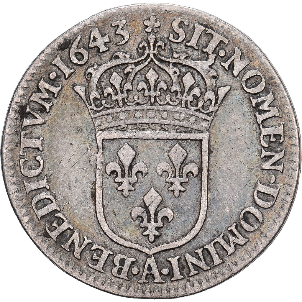 Francia, Louis XIII, 1/12 Ecu, 1643, Paris, Argento, MB+
