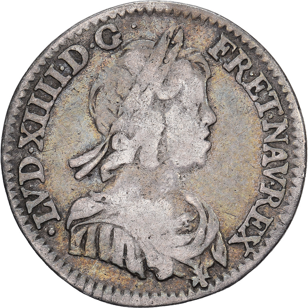 Francia, Louis XIV, 1/12 Ecu à la mèche courte, 1645, Paris, Argento, MB