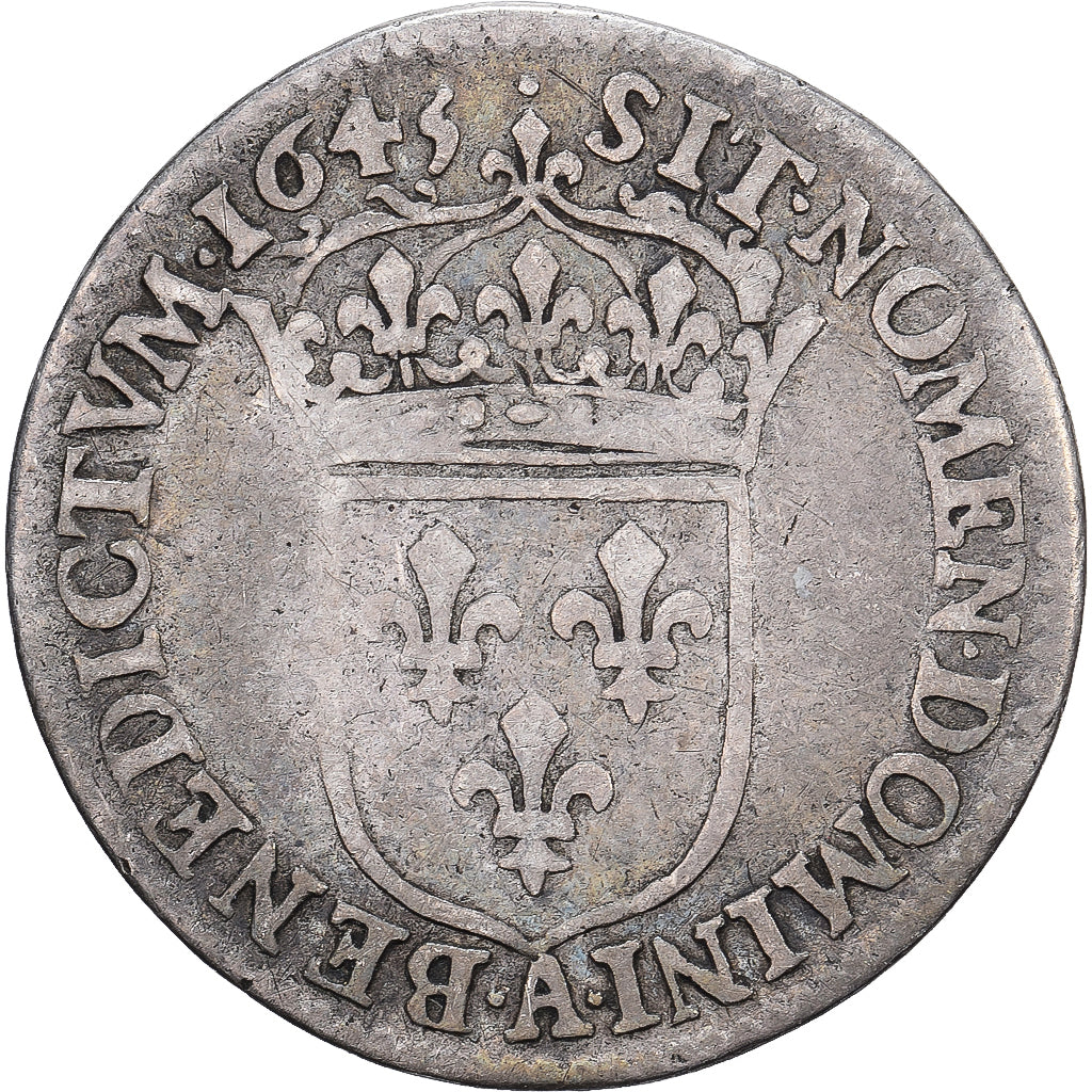 Francia, Louis XIV, 1/12 Ecu à la mèche courte, 1645, Paris, Argento, MB