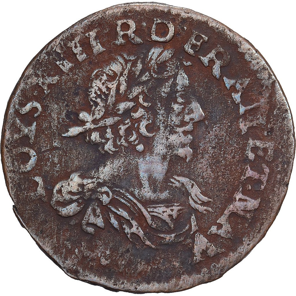Francia, Louis XIII, Double Tournois, 1638, Axe Loire-Rhône, Cobre, BC+