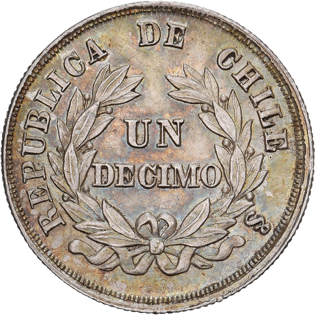Chile, 1 Décimo, 1871, Santiago, Prata, AU(55-58), KM:136.2