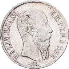 Mexico, Maximilian, 1 Peso, 1866, Mexico City, Silver, AU(50-53)