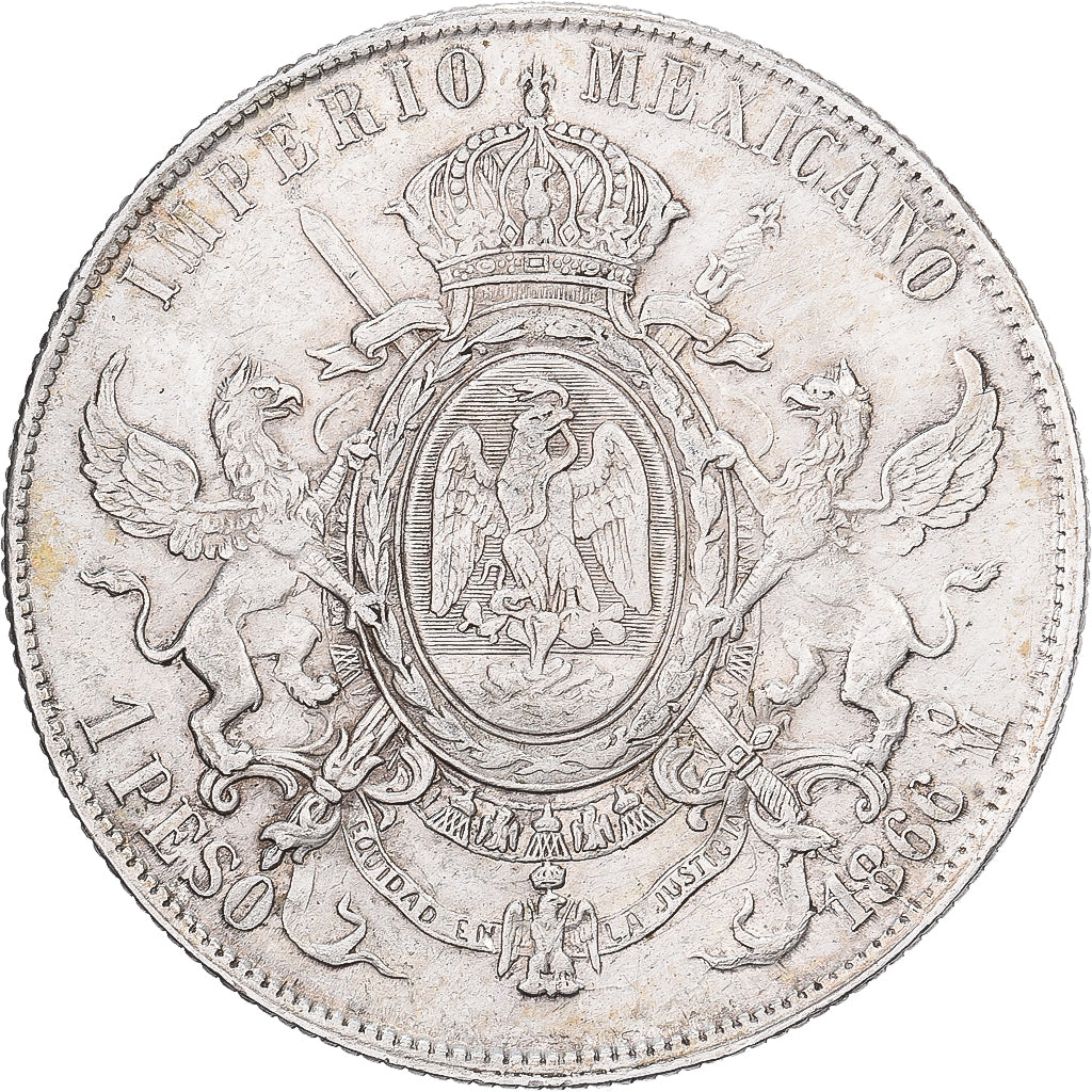Messico, Maximilian, 1 Peso, 1866, Mexico City, Argento, BB+