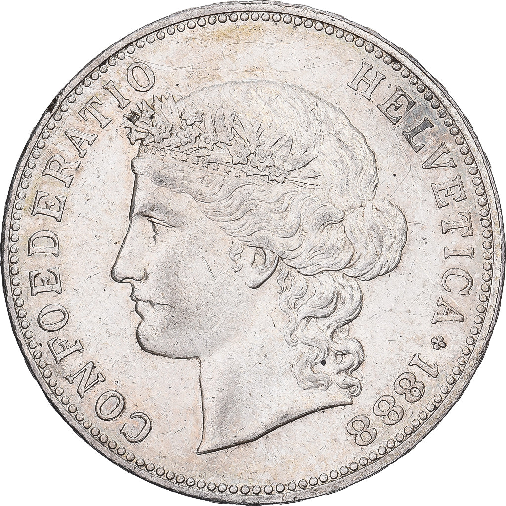 Switzerland, 5 Francs, 1888, Bern, Silver, AU(55-58)