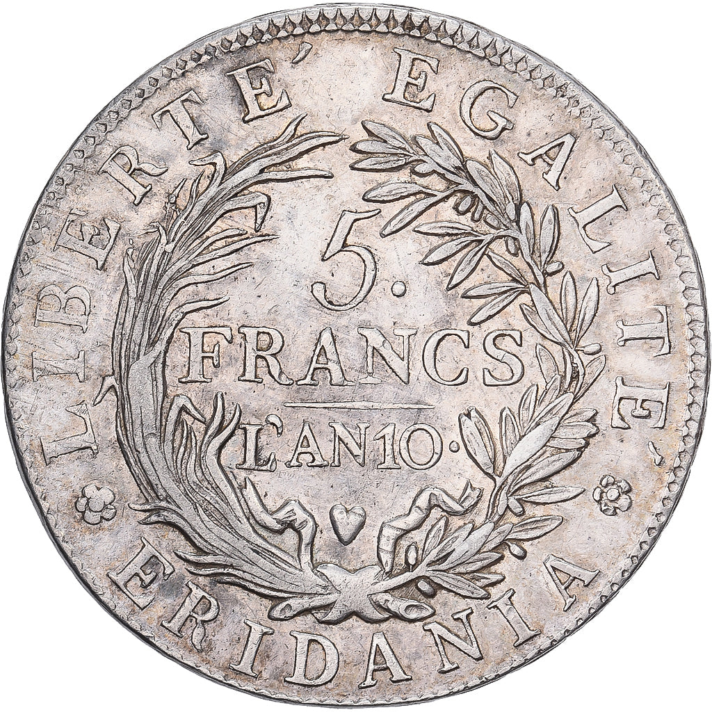 Subalpine Republic, 5 Francs, An 10, Turin, Srebro, AU(50-53)