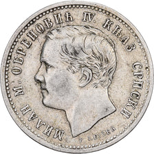 Serbia, Milan Obrenović IV, 1 Dinar, 1875, Silver, AU(50-53)