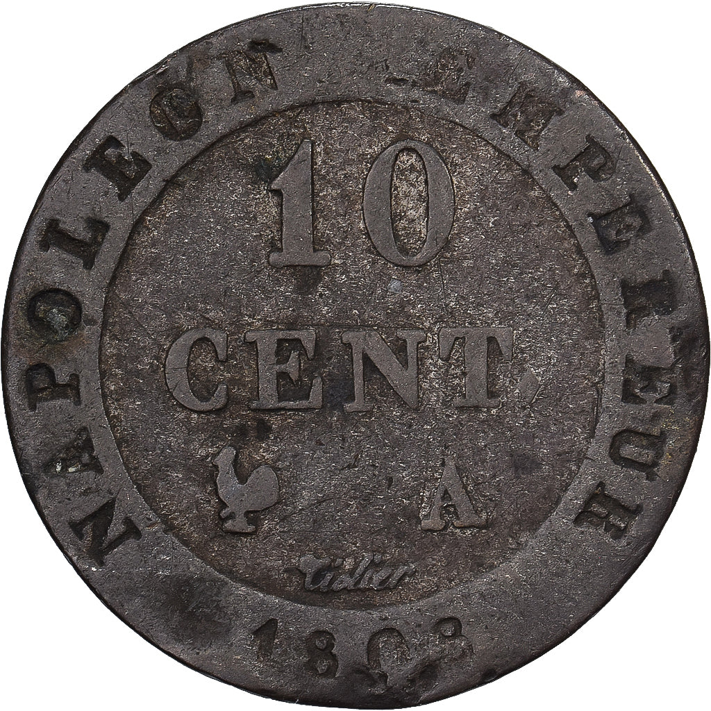 Francia, Napoleon I, 10 Centimes, 1808, Paris, Biglione, MB+