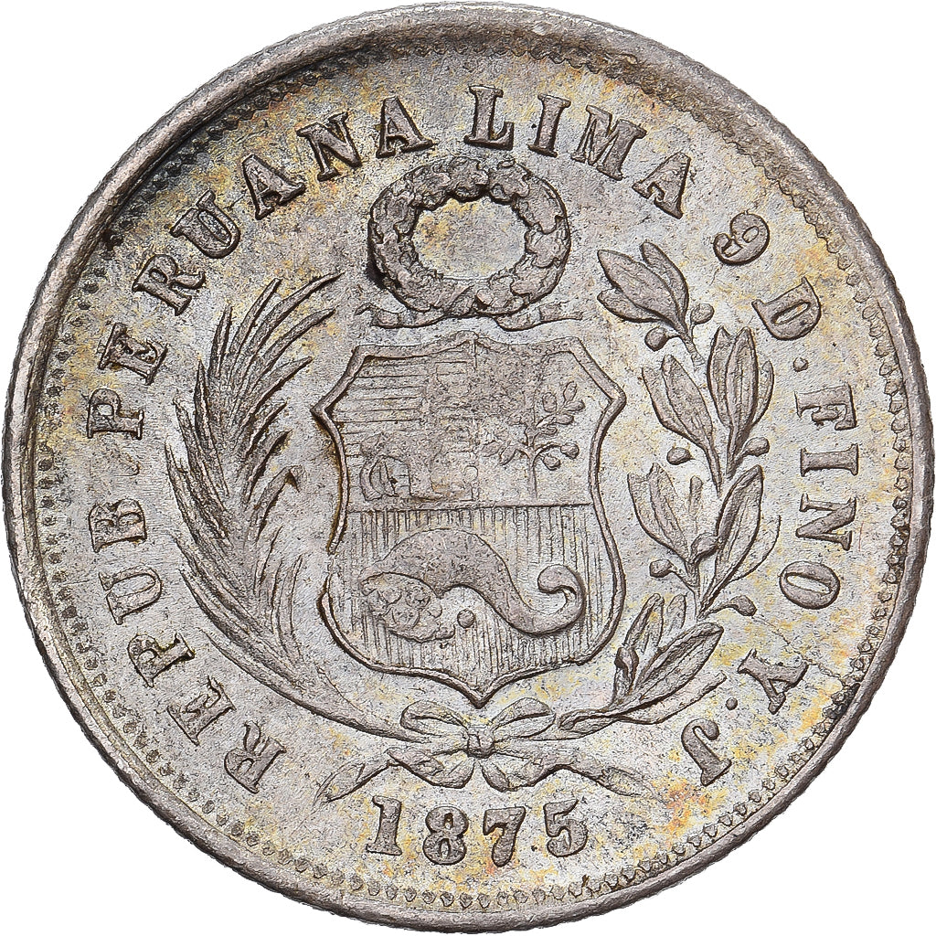 Peru, 1 Dinero, 1875, Lima, Zilver, PR+