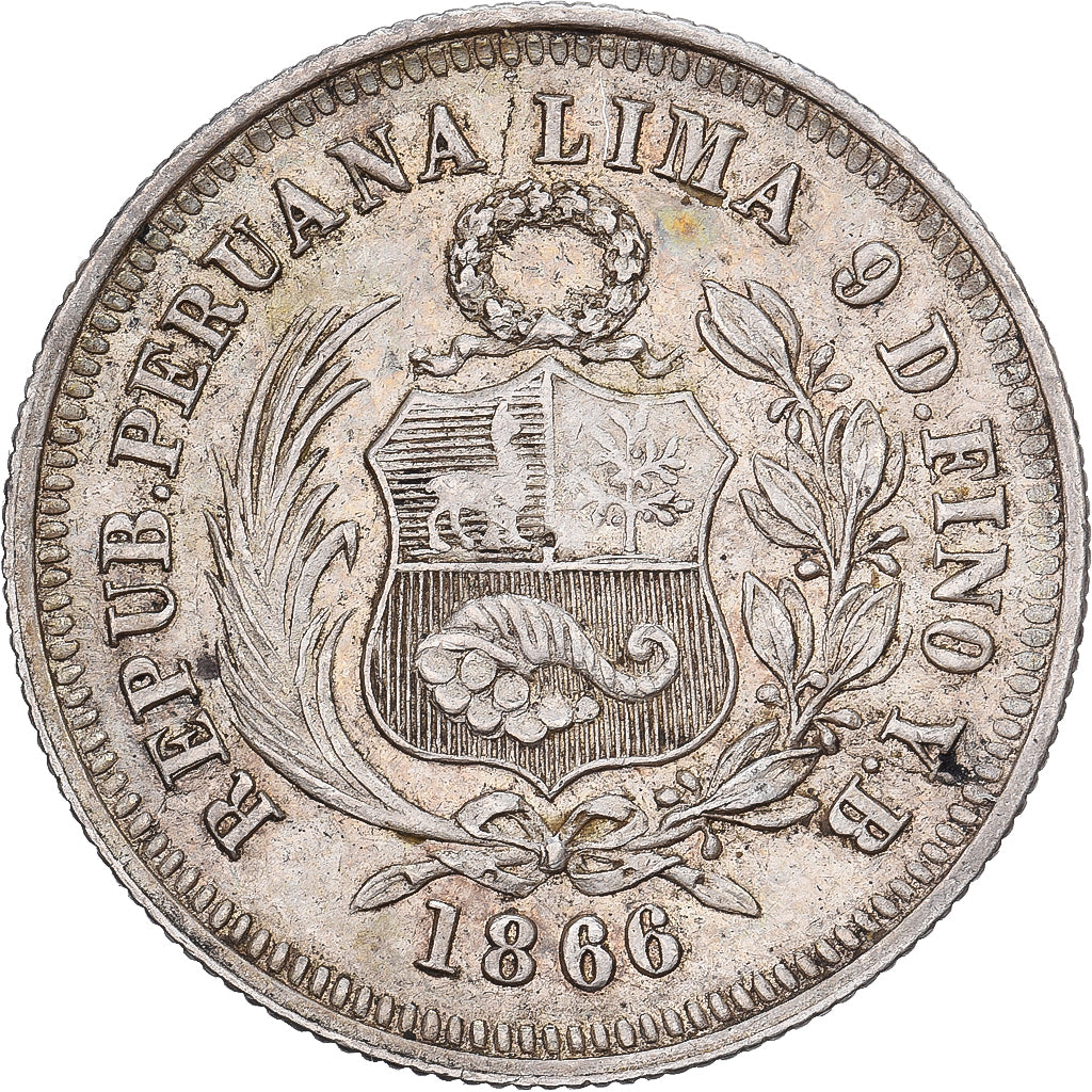 Peru, 1/5 Sol, 1866, Lima, Silber, SS+