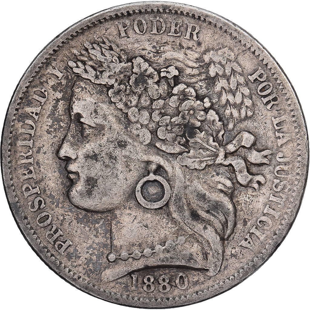 Peru, 1 Peseta, 1880, Lima, Silver, VF(30-35)